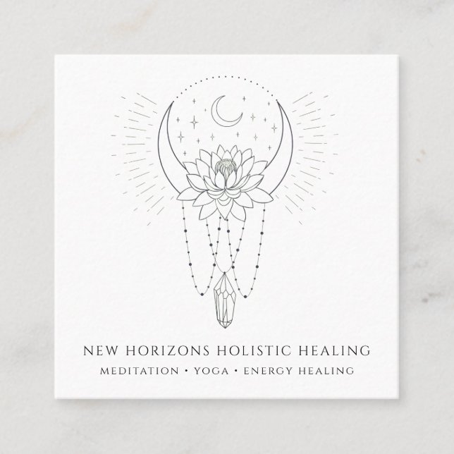 Måne Lotus Flower Crystal Energy Healing Business Fyrkantigt Visitkort (Framsida)