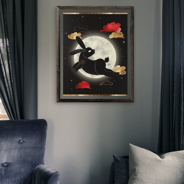 Måne Lunar År Av Kanin Svart Röd Guld Poster (Skapare uppladdad)