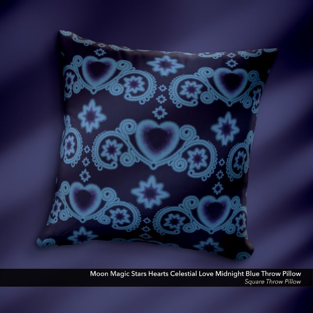 Måne Magic Stars Hearts Celestial Kärlek Mörk blåt Kudde (Moon Magic Stars Hearts Celestial Love Dark Blue Throw Pillow)