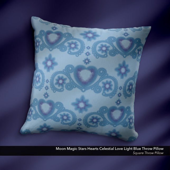 Måne Magic Stars Hearts Celestial Light Blue Kudde (Moon Magic Stars Hearts Celestial Love Light Blue Throw Pillow)