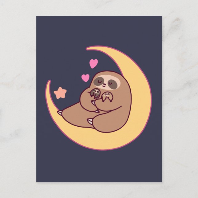 Måne Mamma Sloth och Spädbarn Vykort (Framsida)
