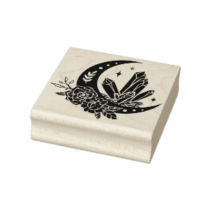 Måne med blommor och kristaller stämpel