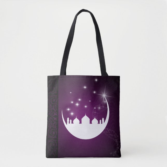 Måne med Mosque Silhouette All-over-Print Tote Tygkasse (Framsida)