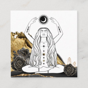 *~* Måne Meditation Luna Ro Goddess Black Guld Fyrkantigt Visitkort