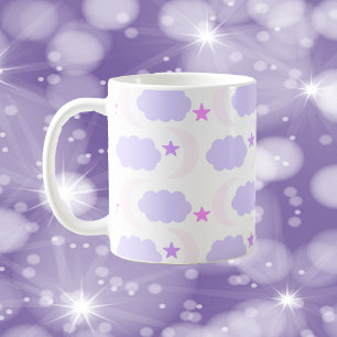 Måne Moln Stjärnor Ljus Rosa Lila Kaffemugg