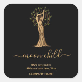 Måne Mystic Witchy Celestial Willow Träd Fyrkantigt Klistermärke