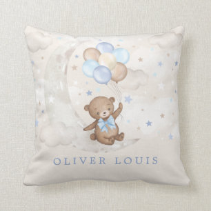 Måne Nalle Blue Balloons Pojke Nursery Kudde