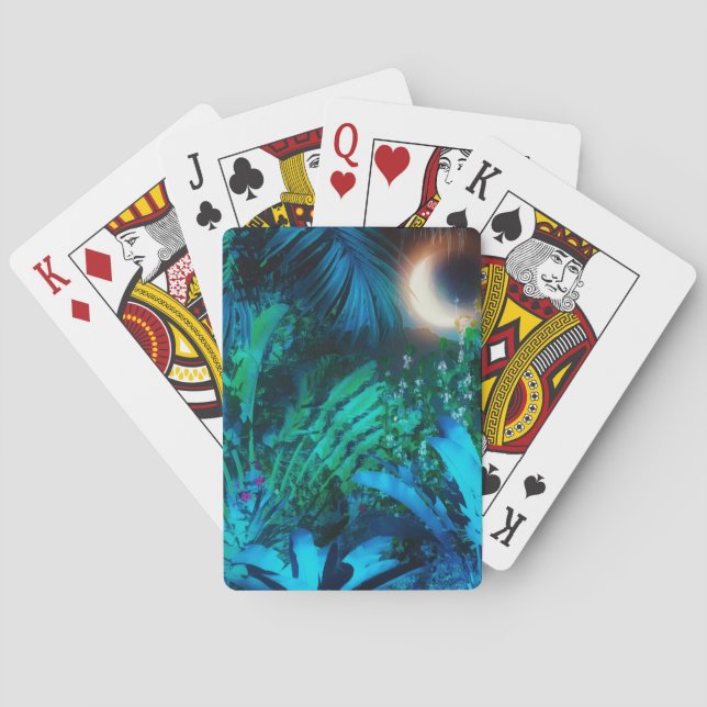 Måne Nattjungle Löv Silver Blue Casinokort (Baksidan)