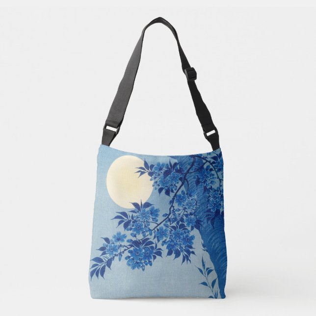 Måne Nattkväll Träd Blue Moonlit Axelväska (Framsida)