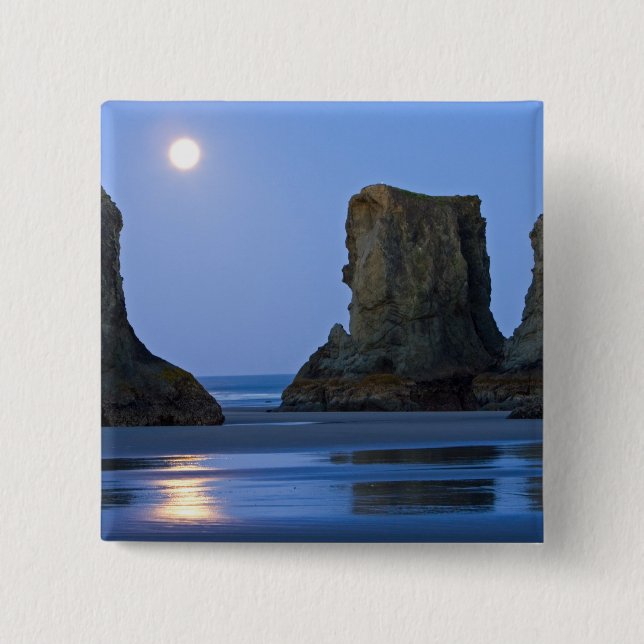 Måne nedgång, Bandon Beach, Oregon. Knapp (Framsida)