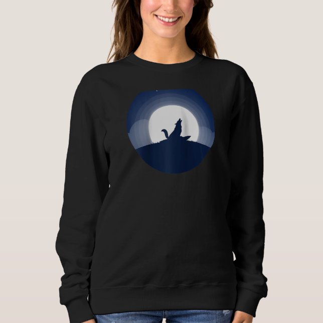 Måne Night Wildlife Forest Animal Predator Howling T Shirt (Framsida)