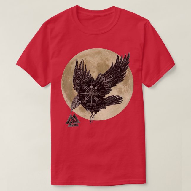 Måne Norse Raven Runes Pagan Viking  T Shirt (Design framsida)