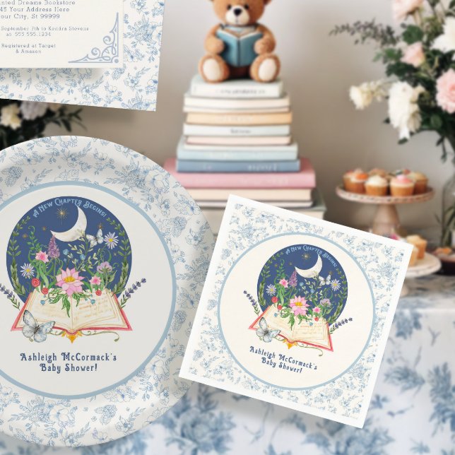 Måne nya kapitel börjar Bok Butterfly Blue Blommig Pappersservett (Skapare uppladdad)