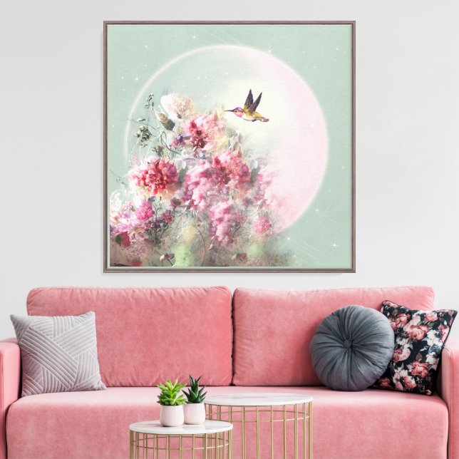 Måne och blommor - arbetsyta canvastryck (Insitu (Vardagsrum))