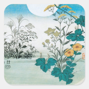 Måne och Blommor Fyrkantigt Klistermärke