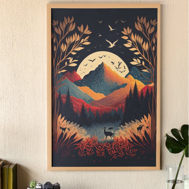 Måne och färgstarka berg med Meadow Ai Art Poster (Skapare uppladdad)