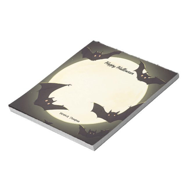 Måne och Fladdermus Happy halloween Anteckningsblock (Roterad)