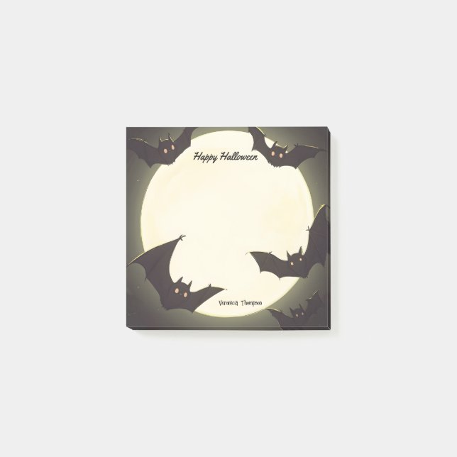 Måne och Fladdermus Happy halloween Post-it Block (Framsida)