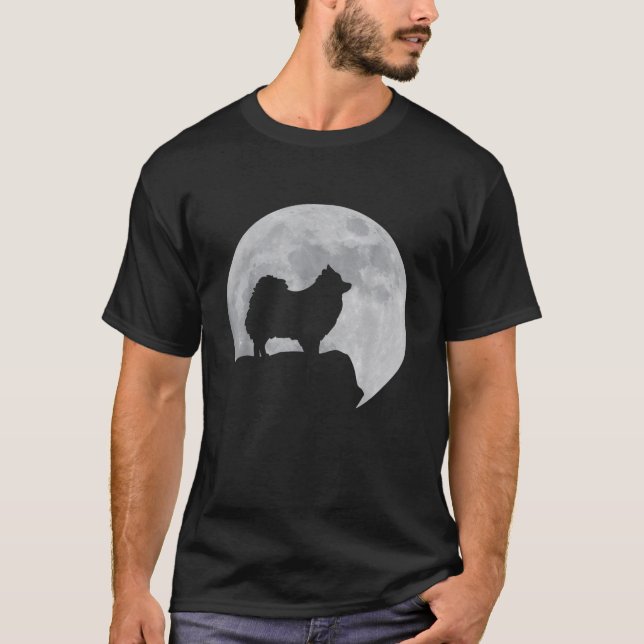 Måne och Hund Silhouette Pom Pommern T Shirt (Framsida)