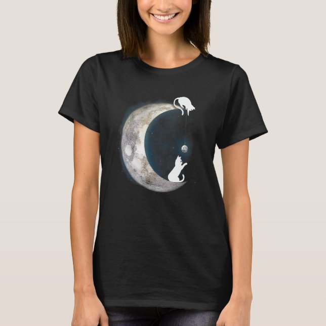 Måne och katt Costume Cute Kattunge Kitten T Shirt (Framsida)