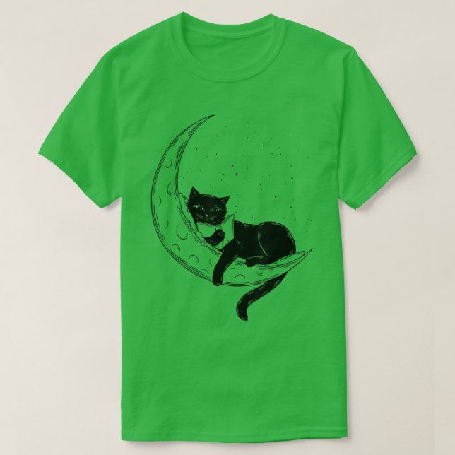 Måne och katt: Katt och Bok Älskare T Shirt (Design framsida)