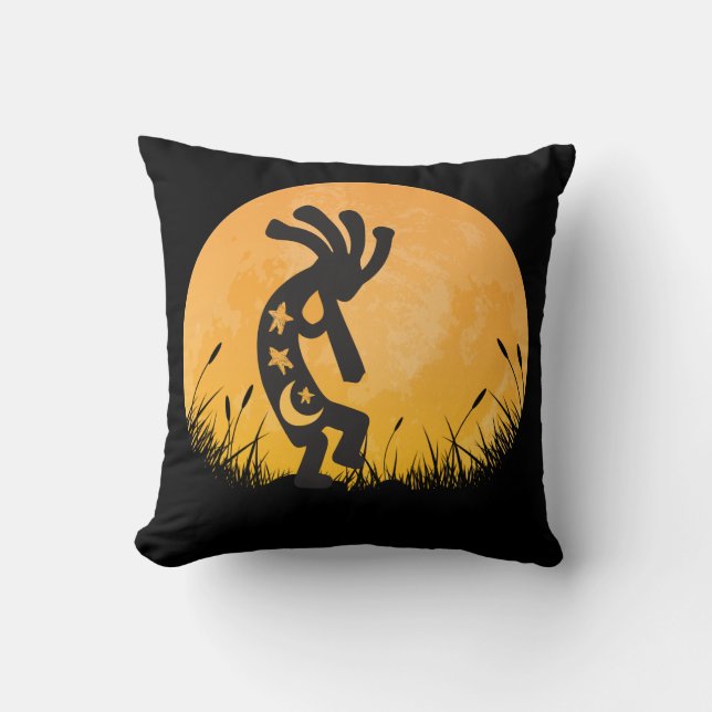 Måne och Kokopelli Dekorativ kudde (Framsida)
