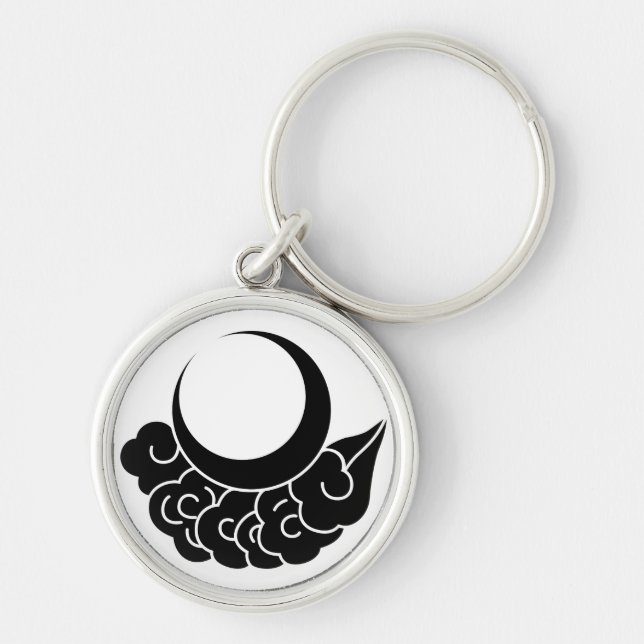 Måne och moln rund silverfärgad nyckelring (Framsidan)