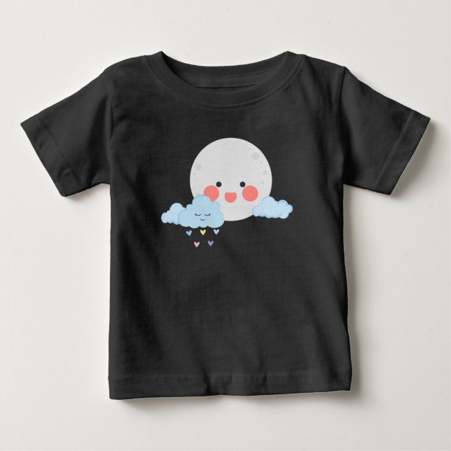 Måne och moln sött design t shirt (Framsida)
