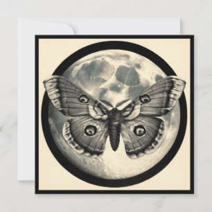 Måne och Moth Vintage Illustration Kort