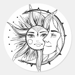 Måne och sol. illustration av tatueringen vintage  runt klistermärke