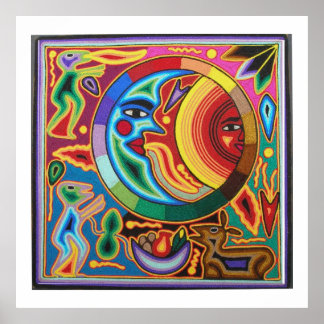 Måne och Sol mexikanska folkkonst Poster