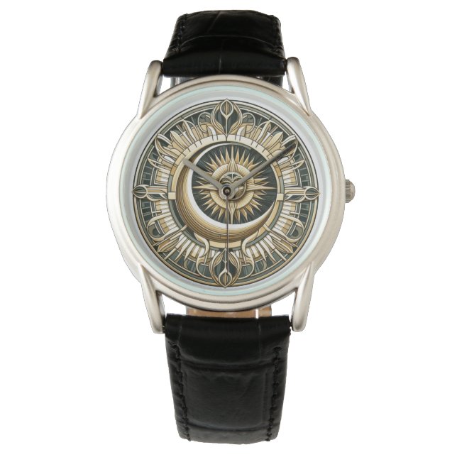 Måne och Sol-motif AI tittar på ansikte Armbandsur (Framsida)