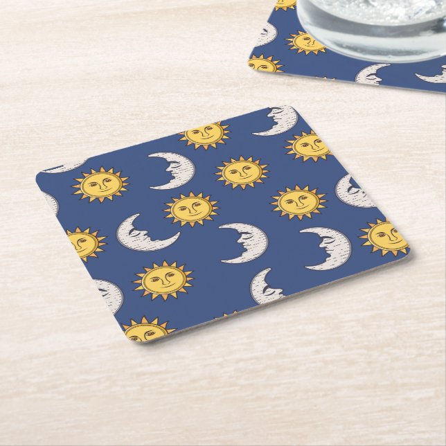 Måne och Sol Underlägg Papper Kvadrat (Vinklad)