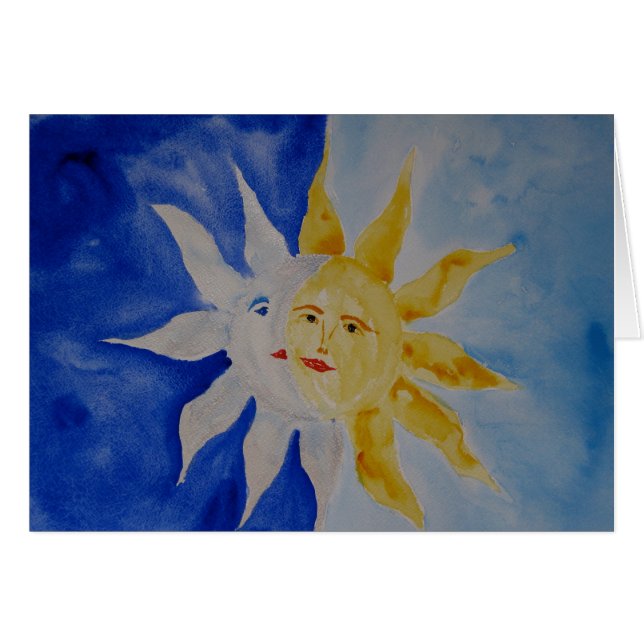 Måne- och solvattenfärg hälsningskort (Framsidan Horizontal)