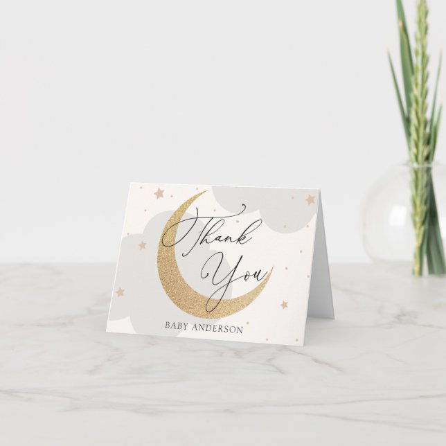 Måne och Stars Baby Shower Tack Kort (Framsida)