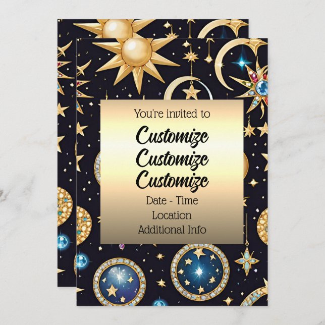 Måne och Stars Celestial Inbjudningar (Fram/baksida)