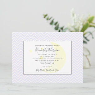 Måne och Stars Chevron Baby Shower Lavender Inbjudningar