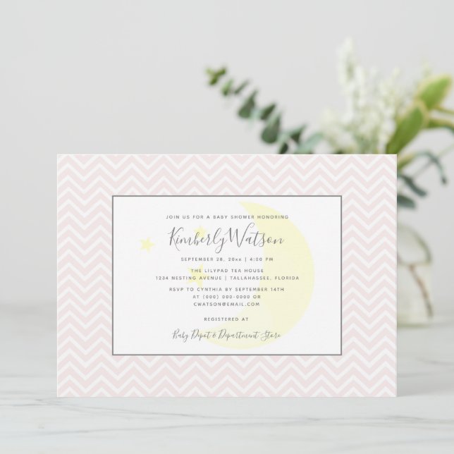 Måne och Stars Chevron Baby Shower | ROSA Inbjudningar (Stående Fram)