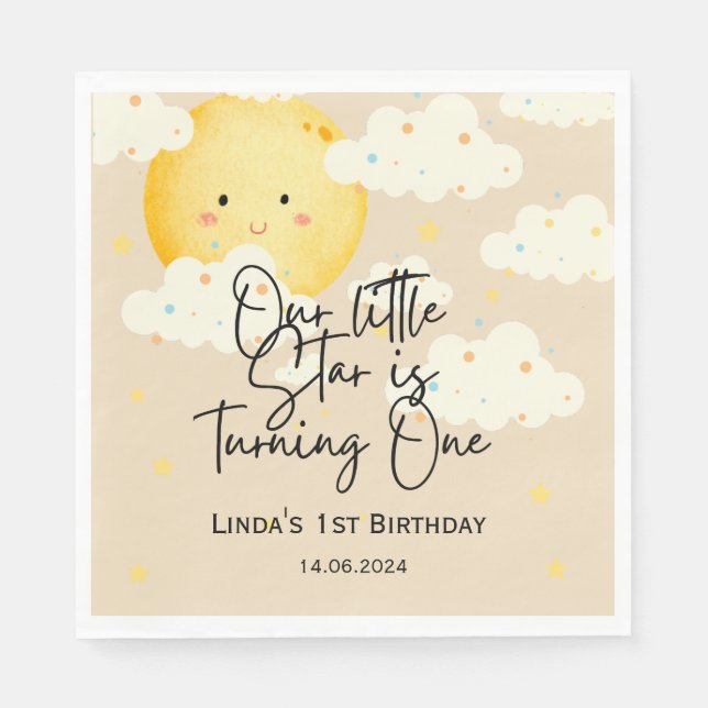 Måne och Stars Cream 1:a födelsedagen Pappersservett (Framsidan)