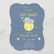 Måne och Stars Cute Elephant Blue Pojke Shower