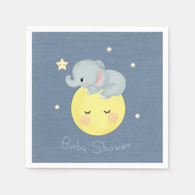 Måne och Stars Cute Elephant Pojke Shower Pappersservett (Framsidan)