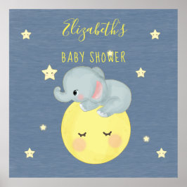 Måne och Stars Cute Elephant Pojke Shower Poster