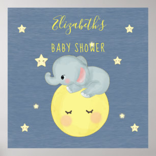 Måne och Stars Cute Elephant Pojke Shower Poster