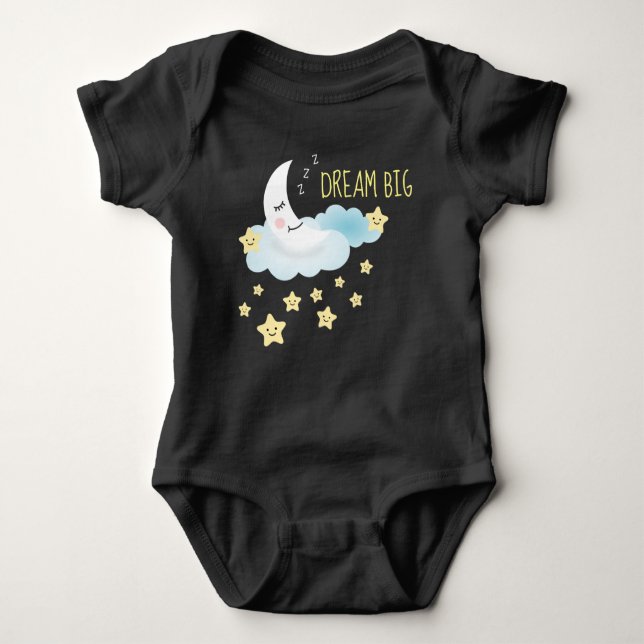 Måne och Stars Dream Big Cute Illustration T Shirt (Framsida)