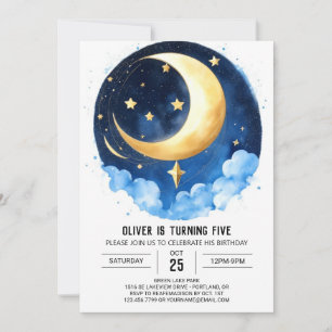 Måne och Stars Galaxy Äventyr födelsedag Inbjudningar