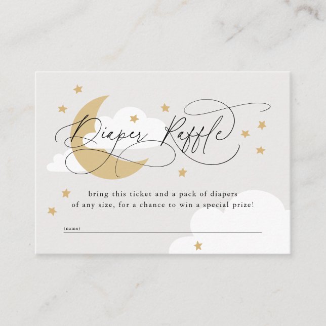 Måne och Stars Grått Diaper Raffle Baby Shower Tilläggskort (Framsida)