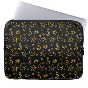Måne och Stars Guld Mönster Laptop Fodral