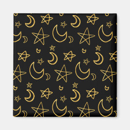Måne och Stars Guld Mönster Magnet