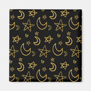 Måne och Stars Guld Mönster Magnet