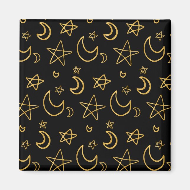 Måne och Stars Guld Mönster Magnet (Framsidan)